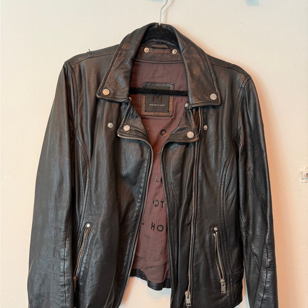 Classic Black Leather Motorcycle Jacket with Asymmetrical Zipper